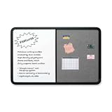 Combo Dry Erase/Fabric Tack Board, 36 x 24, White/Gray, Black Frame