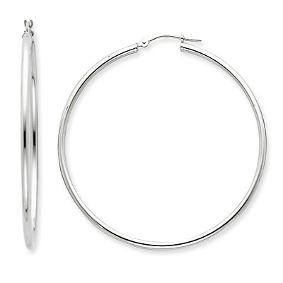 14k White Gold 2″(50mm) Extra Large Classic Hoop Earrings, HypoAllergenic