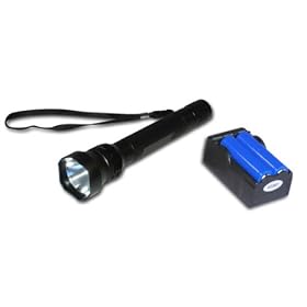 Click here to buy 7.4V Xenon Tactical Flashlight with Two Li-Ion 18650 2200mAh batteries and Compact Charger by Tenergy.