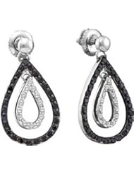 14k White Gold Black Diamond Teardrop Screwback Dangle Fine Womens Earrings WG