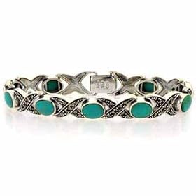 Marcasite Turquoise Stone X O Sterling Silver Bracelet