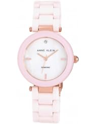 Anne Klein Womens AK/1018RGLP  Diamond Dial Rose Gold-Tone Light Pink Ceramic Bracelet Watch