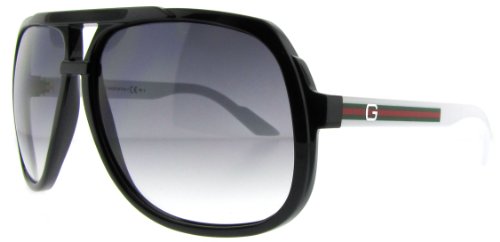 Gucci 1622/S Aviator Sunglasses,Black & White Frame/Grey Gradient Lens,One Size On Sale