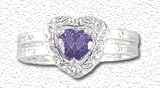 Solid Sterling Silver Birthstone Heart Ring Set - February