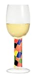 White Wine Glass, Navaja, Color Checked Stem w/ Napkin. Designer Embossed Stem White Wine Goblet