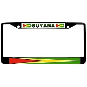 Guyana Guyanese Flag Black License Plate Frame Metal Holder