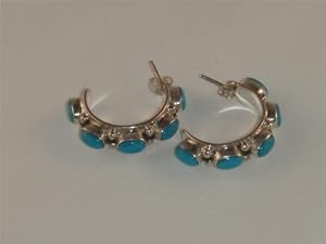 Turquoise Sterling Silver Hoop Earrings - ER-0100