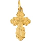 14K Yellow Gold Die Struck Orthodox Cross Pendant