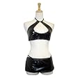 Exposed by Magic Silk Liquid Onyx Halter/Mini Skirt Set, Queen Size, Black