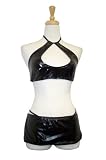 Exposed by Magic Silk Liquid Onyx Halter/Mini Skirt Set, S/M, Black