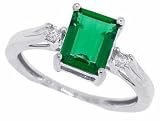 1.60ct Three Stone Emerald Cut Genuine EmeraldRing with Diamonds in 14Kt White Gold ( A Quality)
