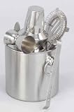 ICE BUCKET WITH ACCESSORIES - 7 PIECE STAINLESS STEEL BARSET WITH SHAKER IN ICE BUCKET