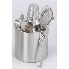 ICE BUCKET WITH ACCESSORIES - 7 PIECE STAINLESS STEEL BARSET WITH SHAKER IN ICE BUCKET by Jaf Gifts