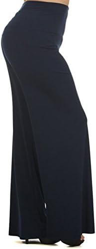 Fashiondio Women's Plus Size Boho Wide Leg Palazzo Pants (3X, NAVY)