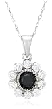 10k White Gold Black and White Diamond Flower Pendant (1 cttw)