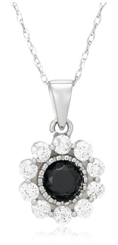 10k White Gold Black and White Diamond Flower Pendant (1 cttw)