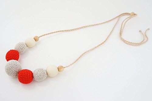Lily & Ally / Organic Wooden Crochet/ Beaded Teething (Nursing) Necklace Tangerine Tango