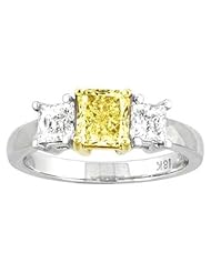 1.04ct Natural Fancy Intense Yellow with 2 Princess cut Diamonds 3 Stone Ring VS1 EGL Certificate 1.54ct tw set in 18K Gold