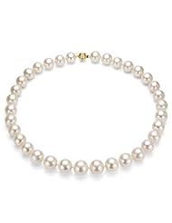 14k Yellow Gold 8-8.5mm White Japanese Saltwater Akoya Pearl High Lustre Necklace 18" Secured with Corrugated Ball-clasp.