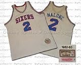 1982 - 1983 Philadelphia 76ers Home Throwback Basketball Jersey From Mitchell and Ness, With #2 and 'Malone' on Throwback Jersey (Moses Malone)