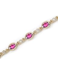 14K Yellow Gold Oval Pink Topaz and Diamond Bracelet