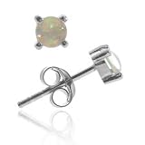 Sterling Silver Created White Opal Stone Round Stud Earrings