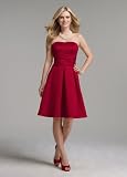 David's Bridal Short Strapless Satin Dress with Waist Detail Style 83899