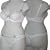 Ex Store Unpadded Underwired Lace Bra & Thong Set with Navy Striped Ribbon White