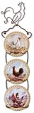 ROOSTER DECORATORS PLATES SET OF FOUR WITH WALL RACK