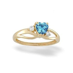14K Yellow Gold Genuine Heart Blue Topaz and Diamond Ring by Jewels For Me