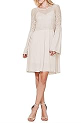 Floral Print Rayon Fall Sheer Keyhole Lace Bell Sleeves Peasant Dress/Bodycon Dress 