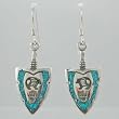 Bear and Bear Paw Arrowhead Earrings with Turquoise Inlay in Sterling Silver, #10639