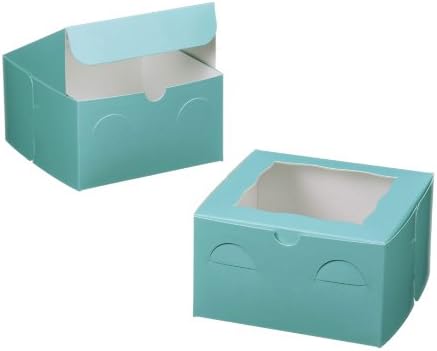 Dress My Cupcake Window Cupcake Box with Lid and Holder for 4 Mini Cupcakes, Tiffany Blue/White, Set of 100