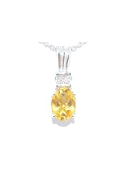 1.5 Carat Genuine Citrine Oval Diamond Pendant .925 Sterling Silver Rhodium Finish White Gold Quality