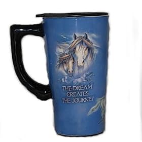 Horses - Dream Creates the Journey Ceramic Travel Mug coffee cup by Spoontiques