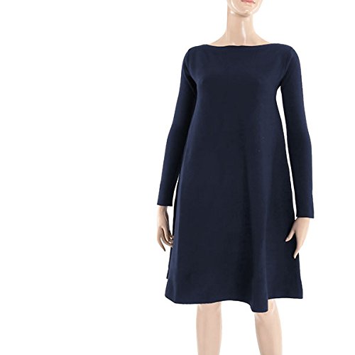 Roberto Collina ロベルトコリーナ レディース P08055 長袖 ミラノリブ ボートネック フレア ニットワンピース ストレッチ Aライン カラー10/NAVY サイズ/XS/S/M [並行輸入品]