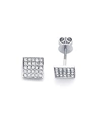 14k White Gold Pave Round Diamond Square Earrings .55ct (G-H Color, I1 Clarity)