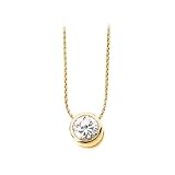 14K Yellow Gold Bezel Set 6.50 MM Cubic Zirconia (Created) Slide Pendant with Chain