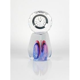 Glass Blue & Red Sommerso Quartz Clock Sculpture 100% Handblown Art X448