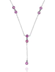 14k White Gold Pink Sapphire and Diamond Gemstone 18" Cable Link Necklace .