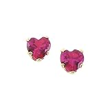 14K Yellow Gold Children's Imitation Ruby Heart Earrings