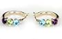 Topaz, Peridot, Amethyst 3-Stone 10K Gold Hoop Earrings