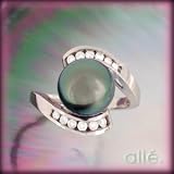 14K White Gold Black Tahitian Pearl & Diamond Swirl Ring
