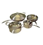 Jiminox 7 Pcs Family Cookware Set - 5 Ply with 18/10 Stainless Steel FREE 3 Pcs Non-Stick Stainless Steel Kitchen Tools (Soup Ladle, Skimmer, Slotted Turner)