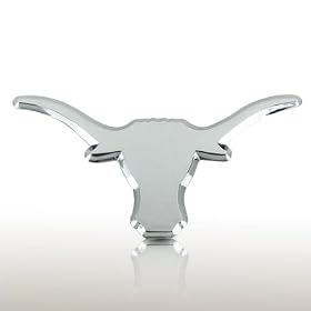 Texas Longhorn CHROME Auto Emblem Decal University of Texas Austin Hook Em Horns not Plastic Bumper Sticker