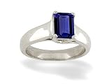 14K White Gold Emerald-cut Created Sapphire Solitaire Ring