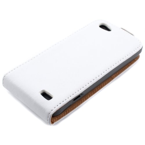 Housse à rabat en cuir pour HTC One V avec fermeture aimantée pratique en Blanc par kwmobile
