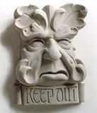 Cast Stone KEEP OUT GARDEN GROUCH Wall Plaque SCULPTURE Outdoor Indoor DECOR