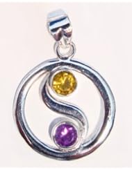 925 St Sterling Silver Yin Yang Karma Chakra Gemstone Jewelry Purple Amethyst Orange Citrine  1 by 1 inch With A Beautiful Heavily Plated St Silver Chain