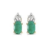 14K Yellow/White Gold 5 x 3 MM Oval Shaped Emerald Earring
